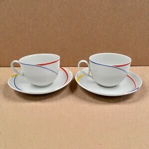 Studio Nova Cortina Primary Cup & Saucer Set of 2 Japan 1987 Red Blue Yellow